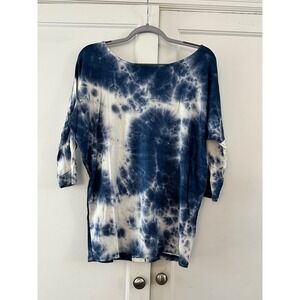 HAYDEN LOS ANGELES Tie Dye Dolman Sleeve Top Women M Blue White Rayon Spandex